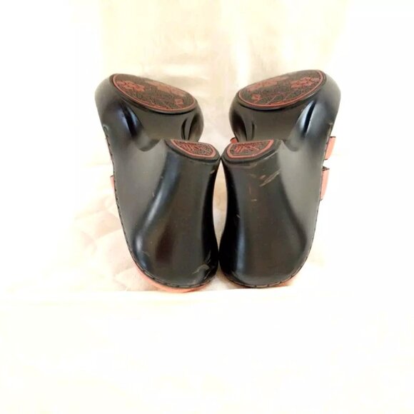 Womens SOFFT Leather Flats Sandals Shoes 10 M Coral Salmon Orange Black Slip On - Picture 10 of 13